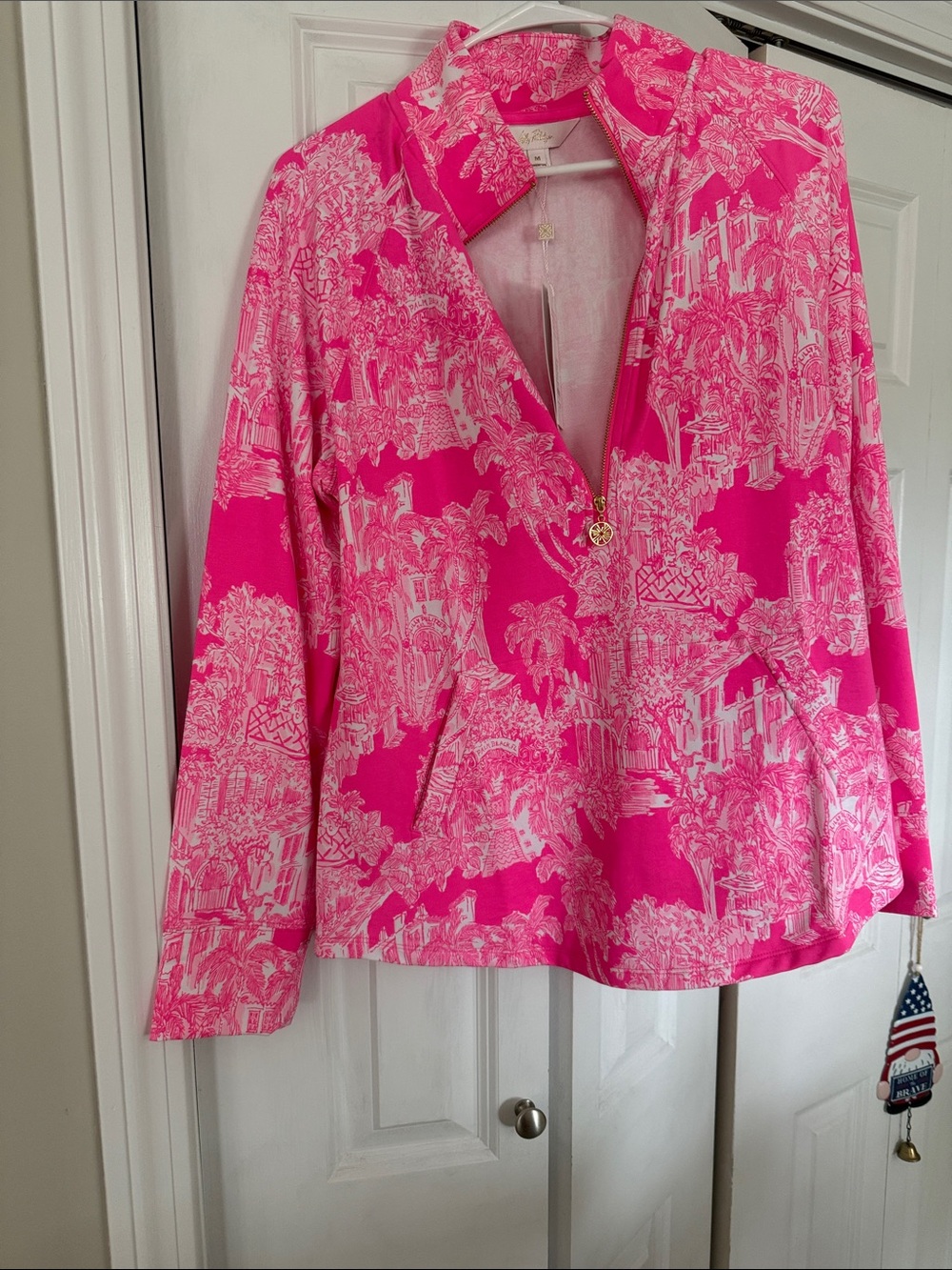 Lilly Pulitzer Hot Pink & White Scenic Print Pullover Jacket